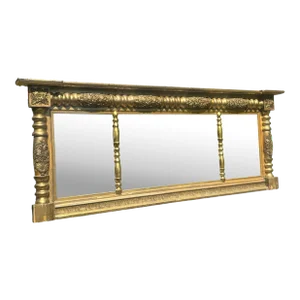 Antique Late Federal Period Giltwood Overmantle Mirror With Original Paper Label
