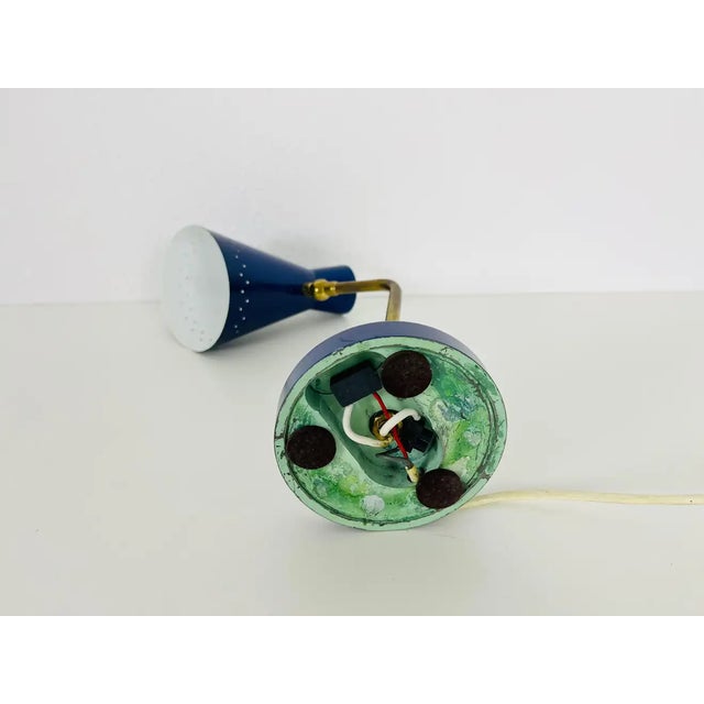 Stilnovo Italian Stilnovo Blue and Brass Table Lamp, 1960s, Italy For Sale - Image 4 of 13