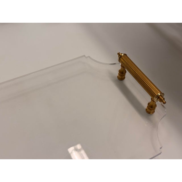 Brass Reprotique Georgian Style Acrylic Tray + Reeded Brass Handles For Sale - Image 8 of 12