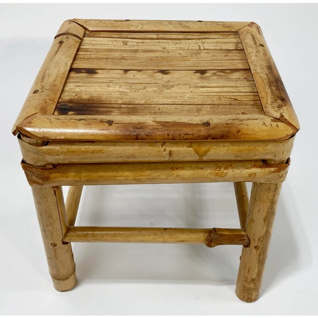 Chinoiserie Vintage Square Scorched Bamboo Plant Stand or Riser For Sale - Image 3 of 7