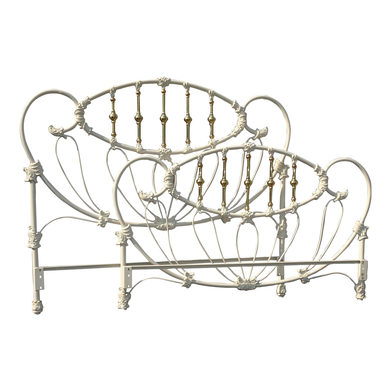 Vintage French Country Cast Iron & Metal White Bed Frame Headboard