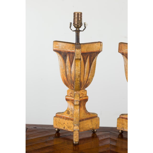 Mid 20th Century Italian Midcentury Painted and Carved Table Lamps with Stylized Foliage - a Pair For Sale - Image 9 of 12