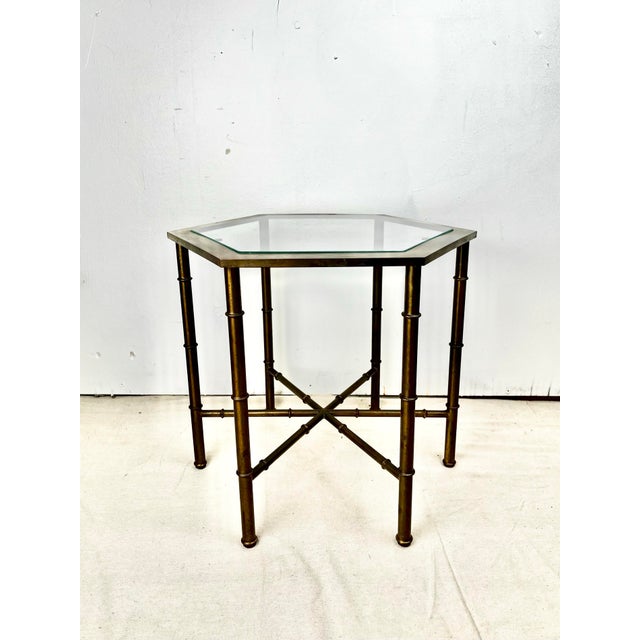 Late 20th Century Vintage Mastercraft Brass Hexagonal Faux Bamboo Side Table For Sale - Image 5 of 11