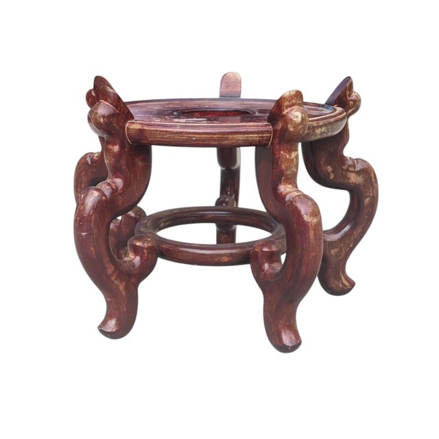 Vintage Asian Antique Wooden Fishbowl Planter Stand For Sale - Image 4 of 9