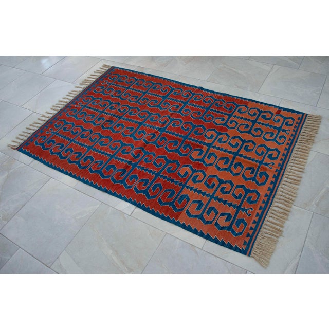 Vintage Hand-Woven Turkish Rug Super Fine Kilim Area Rug - 3'5" X 5'3" For Sale - Image 15 of 16