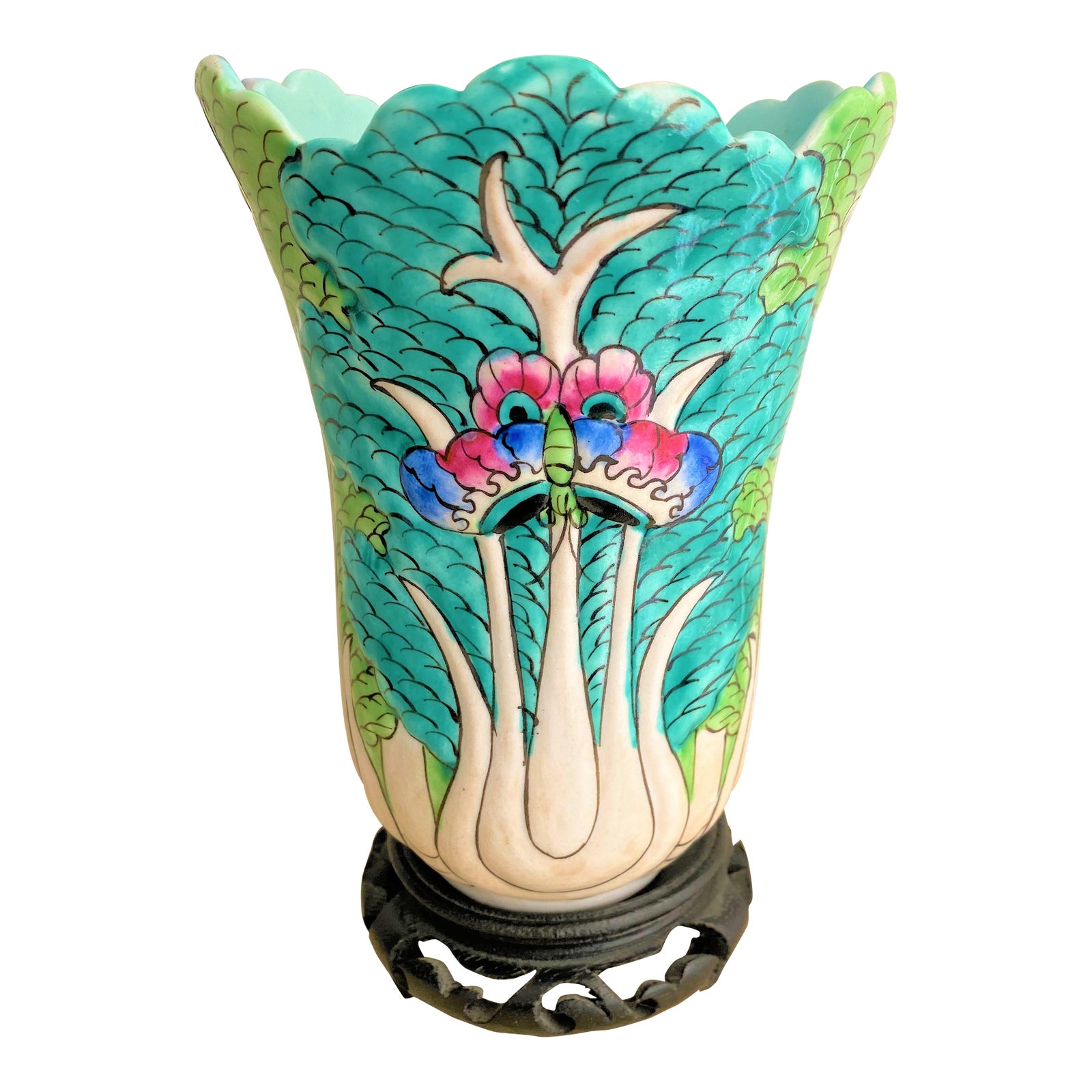 Chinese Famille Verte Cabbage Leaf Porcelain Vase / Bok Choy Vase With