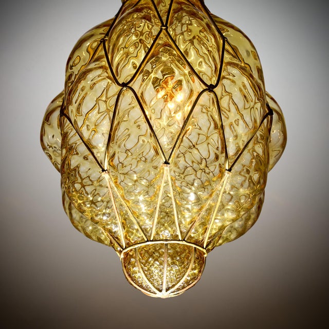 Yellow Antique Venetian Citrine Glass and Wrought Iron Lantern, Circa 1920 For Sale - Image 8 of 9