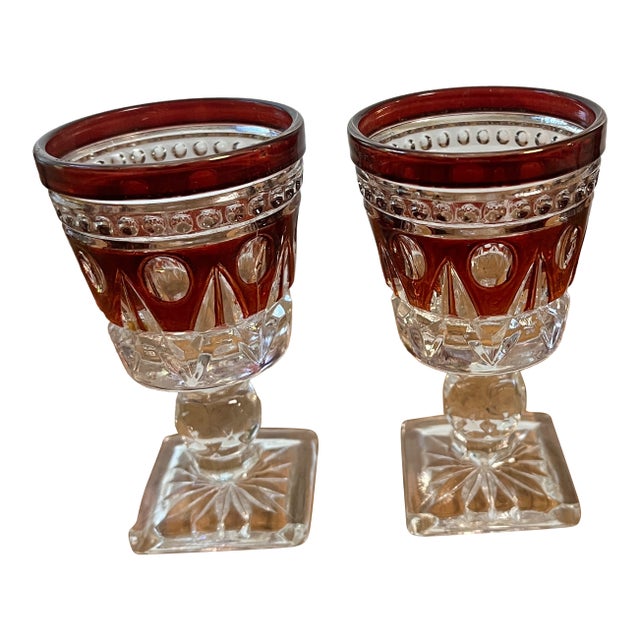 Pair of Mid Century 1960s Regal Crystal Ruby Sipping Glasses For Sale