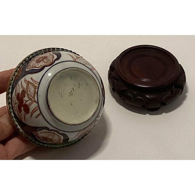Asian 19th Century Imari Bowl Repurposed as an Inkwell Mounted in Brass. Charming Acorn Finial W Oak Leaves. For Sale - Image 3 of 3