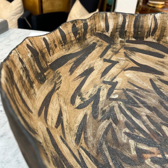 Large Hand Made Clay Bowl Tribal Motif For Sale In Miami - Image 6 of 11
