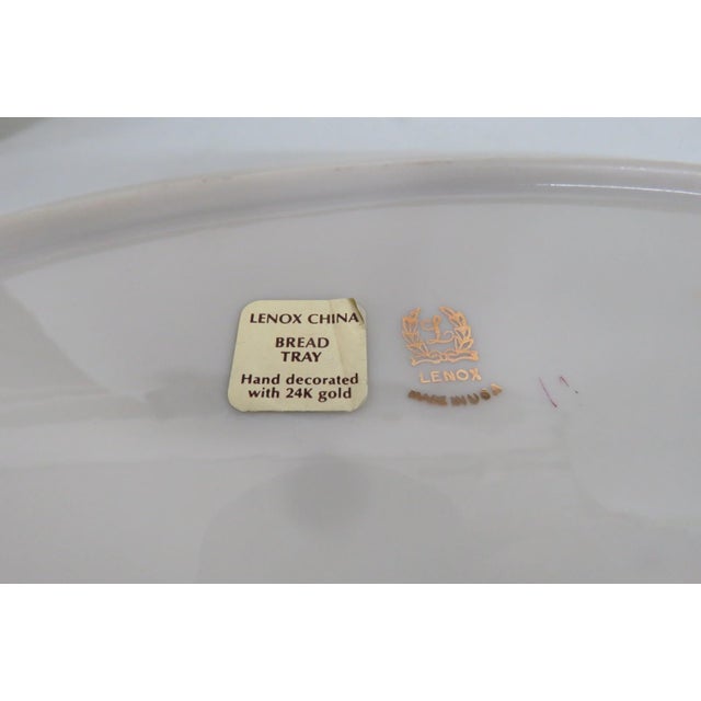 Mid 20th Century Mid 20th Century Lenox China Bread Tray Pair of 2 Porcelain Serving Platters With Gold Trim For Sale - Image 5 of 16