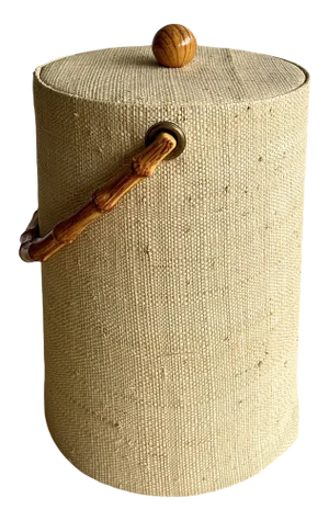 Vintage American Cane Woven Ice Bucket with Bamboo Handles, 1960s