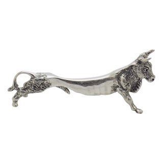 Vintage Italian Handmade Sterling Silver 925 Bull Shaped Spoon Rest, 1970s For Sale