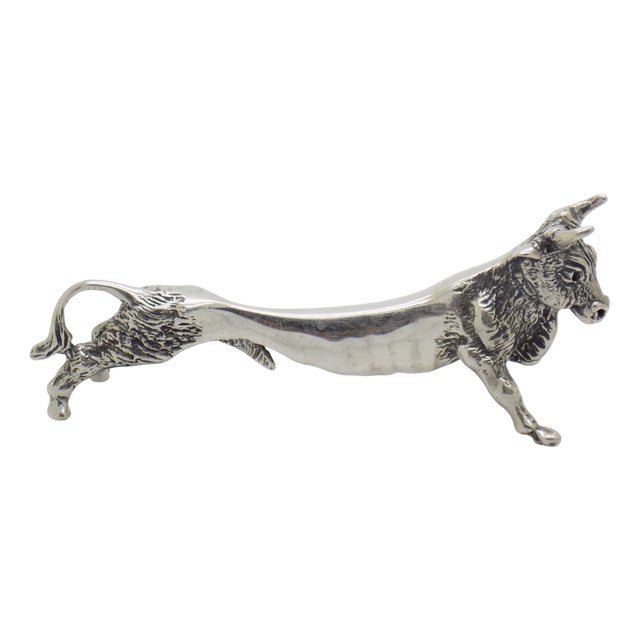 Vintage Italian Handmade Sterling Silver 925 Bull Shaped Spoon Rest, 1970s For Sale