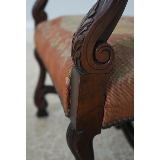 Pair of Antique Louis XVI Fauteuils Needlepoint Open Arm Chairs For Sale - Image 17 of 18
