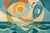 Abstract Coastal Sunrise Painting, Geometric Ocean Art Print, 36″ × 24″ For Sale