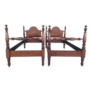 Antique Mahogany Hand Carved Twin Size Poster Beds - a Pair For Sale