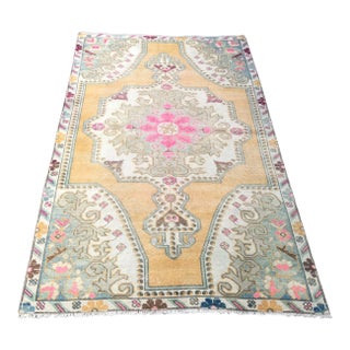 1960s Vintage Turkish Oushak Rug - 4′1″ × 7′1″ For Sale