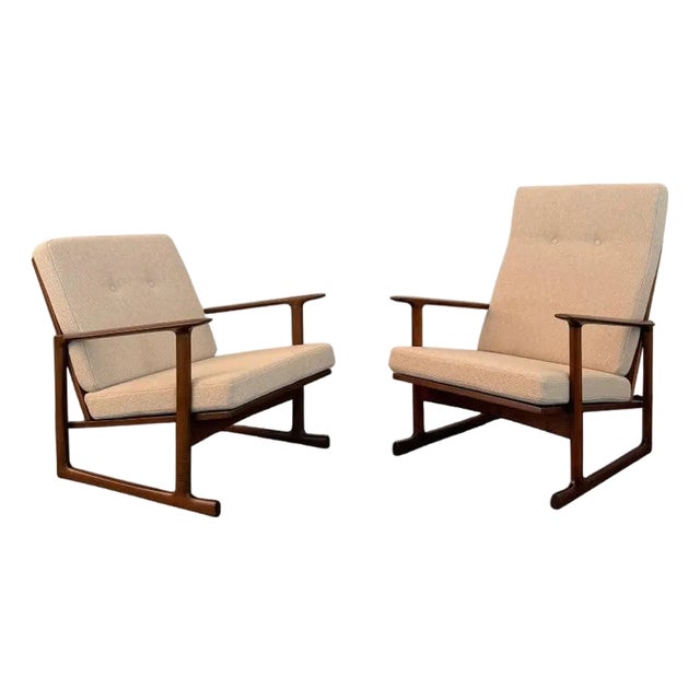 Danish Modern Lattice Back Partner Lounge Chairs by Ib Kofod-Larsen for Selig For Sale