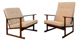Danish Modern Lattice Back Partner Lounge Chairs by Ib Kofod-Larsen for Selig