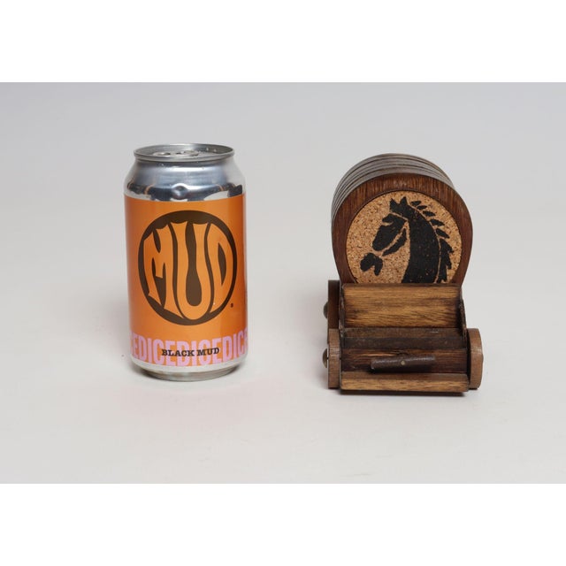 Vintage Western Set of Eight Horse Motif Coasters With Covered Wagon Carrier For Sale - Image 9 of 16