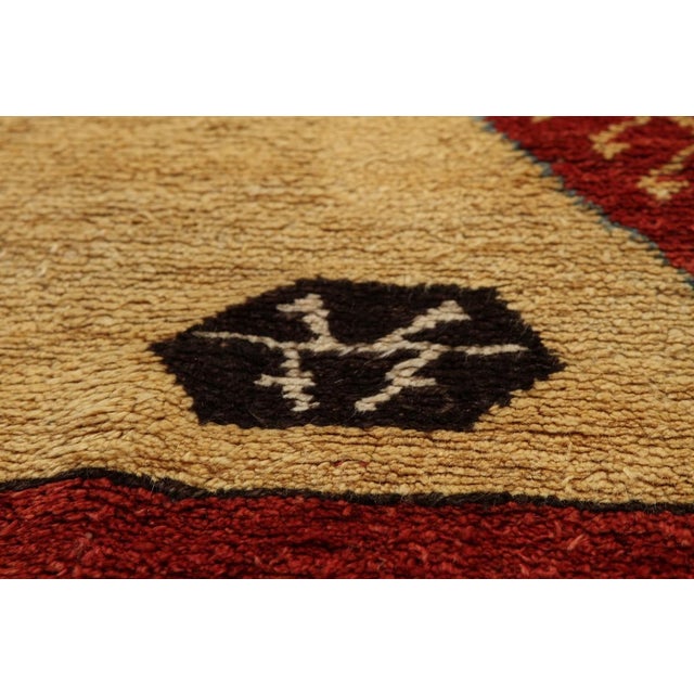 1950s Vintage Tulu Square Rug in Red and Yellow With Geometric Patterns - Rug & Kilim For Sale - Image 5 of 7