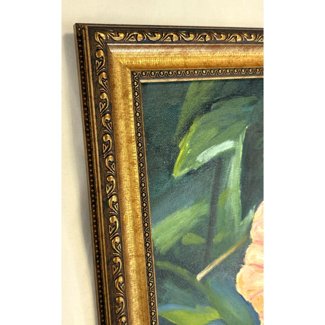 Textile Original Signed and Framed Painting on Canvas 'Pretty Hibiscus' For Sale - Image 7 of 14