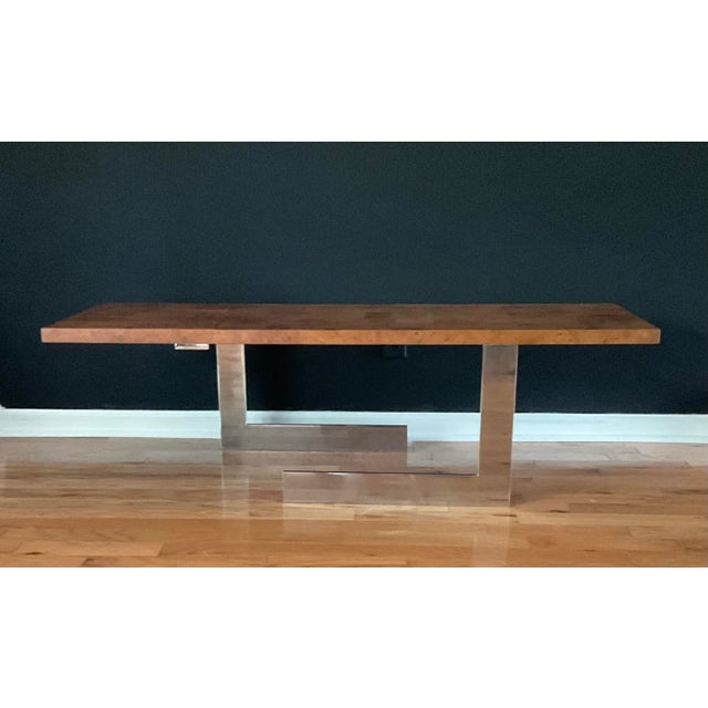 Mid-Century Modern Mid-Century Burl Wood and Stainless Frame Cocktail Table Attributed to Pace Industries For Sale - Image 3 of 13