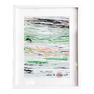 Vague. III Abstract Framed Vibrant Green Painting