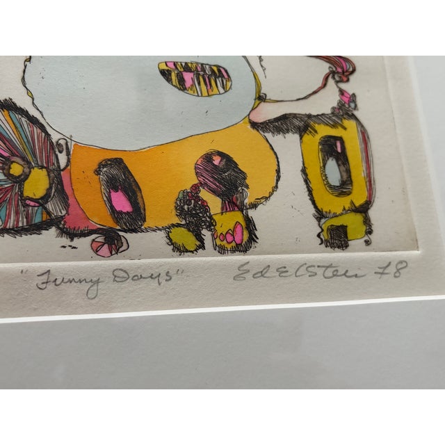 1970s Whimsical Modern Artwork “Funny Days” by Edelstein Signed 1978 – Framed Figurative Illustration For Sale - Image 4 of 9