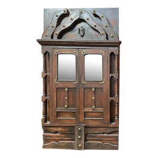 Antique Indian Medieval Barn Door, Mans Cave Jharokha Door, Brass Accents 83x42 For Sale