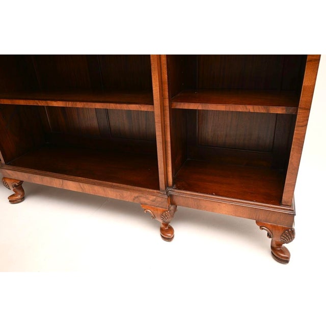 Antique Walnut Breakfront Open Bookcase, 1920 For Sale - Image 10 of 11