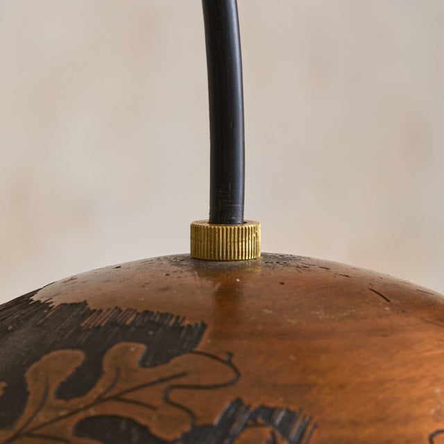 Metal Italian Etched Copper Oak Leaf Pendant Light by Victor Cerrato, 1960s For Sale - Image 7 of 11