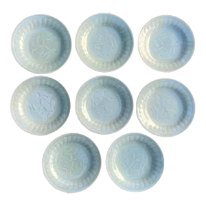 Vintage Mid 20th Century Koi Fish Celadon Plates- Set of 8