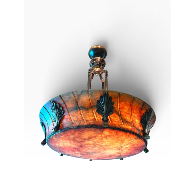 2000 - 2009 Large Neoclassical Alabaster & Bronze 8-Light Chandelier, Circa 2006 For Sale - Image 5 of 11