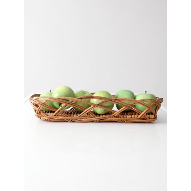 Farmhouse Vintage French Country Wicker Bread Basket With Open Weave For Sale - Image 3 of 15