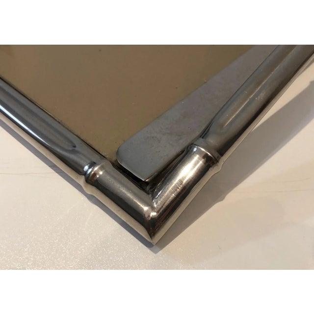 In the Style of Jacques Adnet. Faux-Bamboo Chromed Tray with Smoked Glass. Frenc For Sale - Image 12 of 13