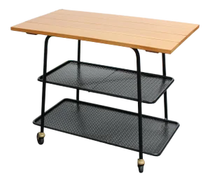 Vintage Steel and Maple Three-Tier Bar Cart / Tea Trolley