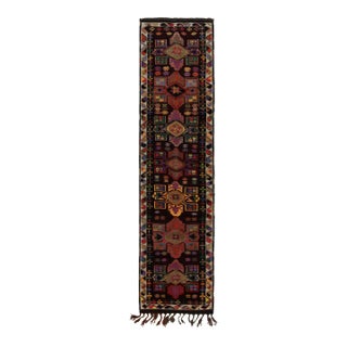 Vintage Turkish Tribal Runner in Black & Red With Multicolor Geometric Patterns For Sale