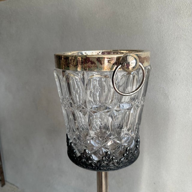 Vintage William Adams Italian Crystal Ice Bucket and Silver Plated Stand For Sale - Image 4 of 11
