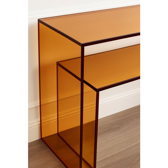 Acrylic Double-Decker Transparent Amber Console For Sale - Image 4 of 5