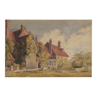 English Mansion by the Cemetery - Late 1800s Watercolor on Paper by Lucy Cooper For Sale