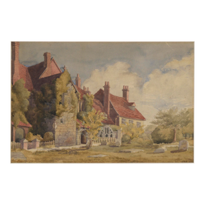 English Mansion by the Cemetery - Late 1800s Watercolor on Paper by Lucy Cooper