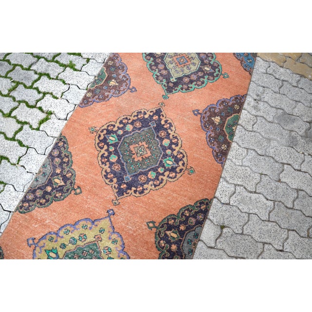 Turkish 1960s Pastel Muted Orange Hand Made Wool Runner Rug For Sale - Image 3 of 11