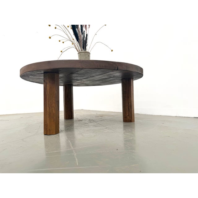 Wood Round Coffee Table in Oak with Octagonal Legs, France, 1950s For Sale - Image 7 of 18
