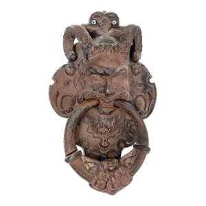 Antique Ram Horn Iron Satyr Face Door Knocker