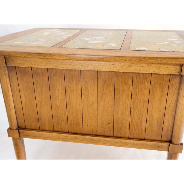 Pair Tomlinson Tambour Door Fossil Marble Top Side End Night Stands Tables Mint! For Sale - Image 13 of 14