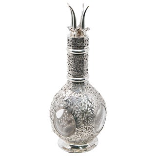 Antique Asian Decanter Silver Over Glass, Late 19th Century For Sale