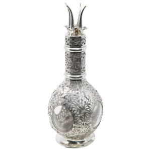 Antique Asian Decanter Silver Over Glass, Late 19th Century