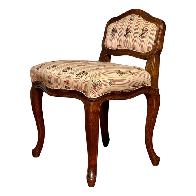 Don Ruseau Louis XV Style Upholstered Vanity or Side Chair in Walnut, 1940s For Sale